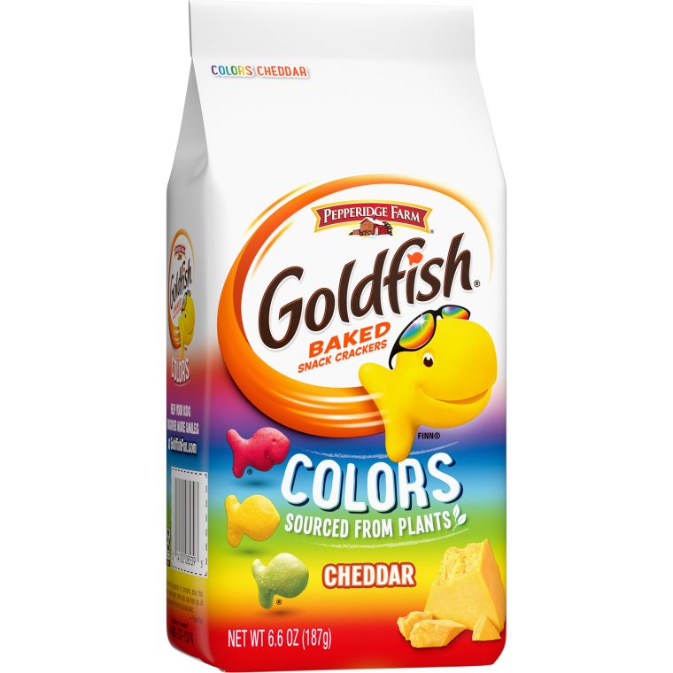 The colors in Goldfish Colors come from plant sources such as beets and watermelon, and there's a Whole Grain version, too.