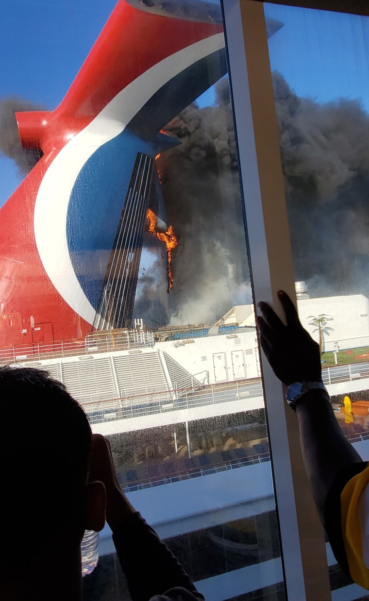 Flames could be seen pouring from the ship's funnel.