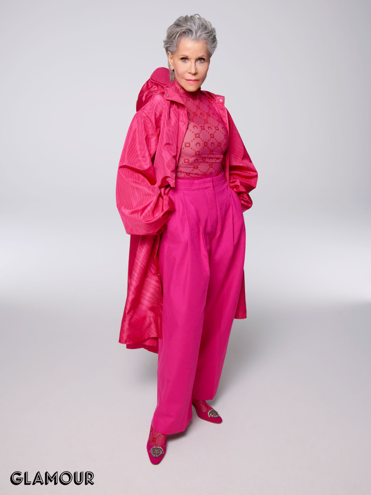 Dressed in all pink, Fonda is a style icon.