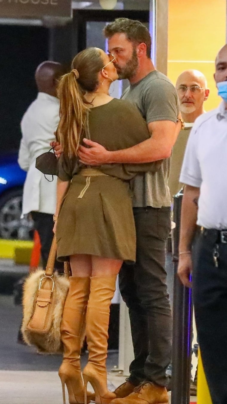Jennifer Lopez kissing Ben Affleck at Soho House in West Hollywood, California.