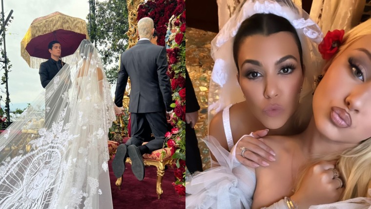 Kourtney Kardashian en su boda con Travis Barker en Italia