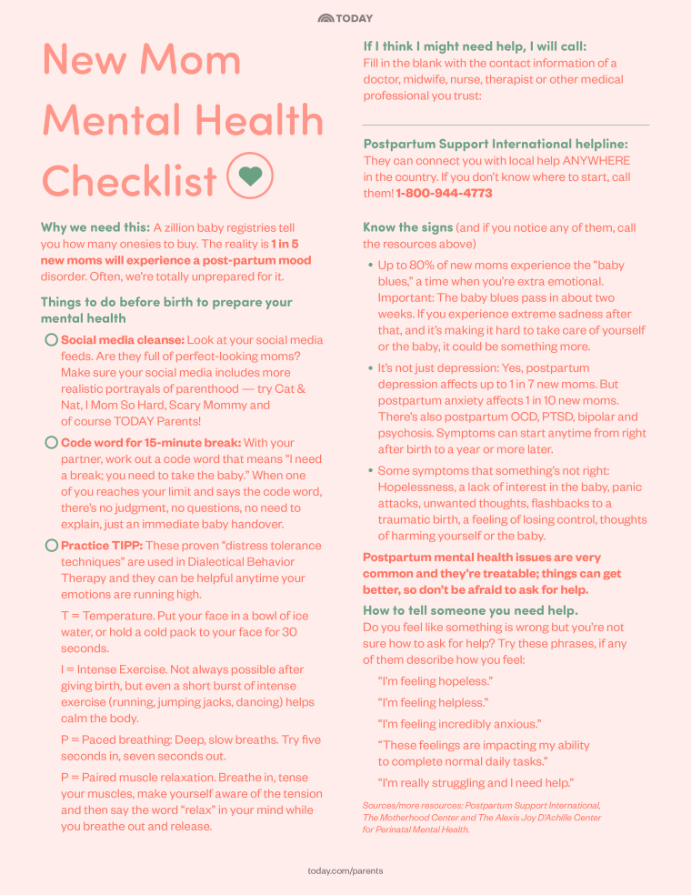 Graphic of New Mom Mental Health Checklist