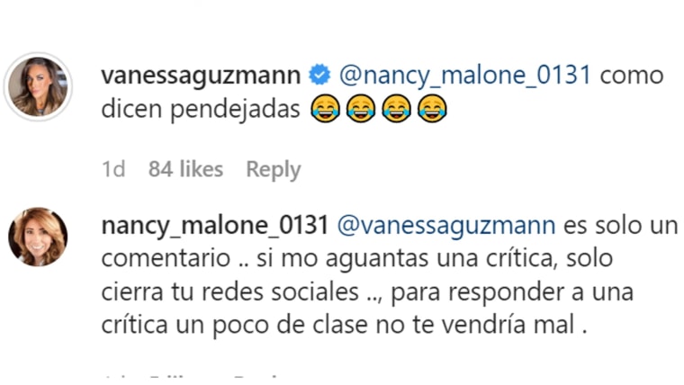 Respuesta de Vanessa Guzmán en Instagram