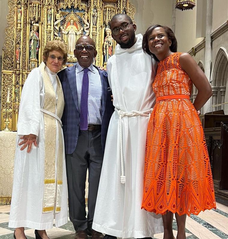 Nick Roker, with parents Al Roker and Deborah Roberts by his side, at New York's St. James' Church.