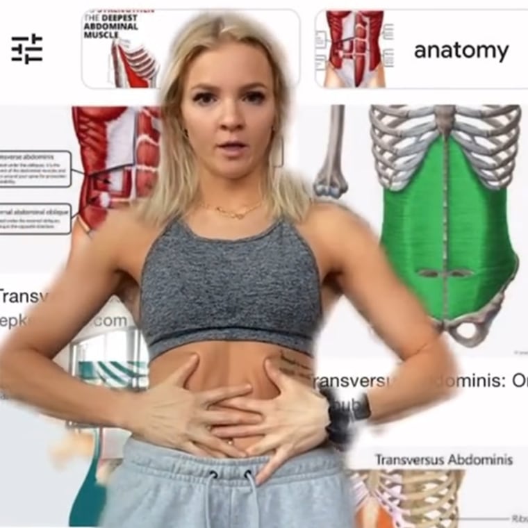 In her TikTok video, Brennecke describes the transverse abdominal muscles we engage when performing the "stomach vacuum."