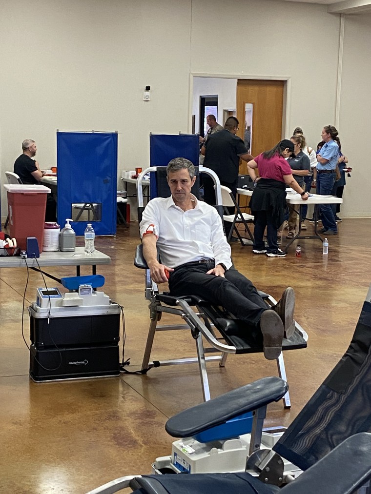 Texas Democratic gubernatorial candidate Beto O’Rourke gives blood in Uvalde.