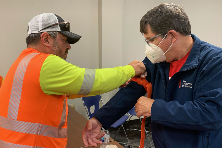 Stewart takes part in "Stop The Bleed" training, which teaches people how to prevent victims from bleeding to death before first responders arrive on the scene.