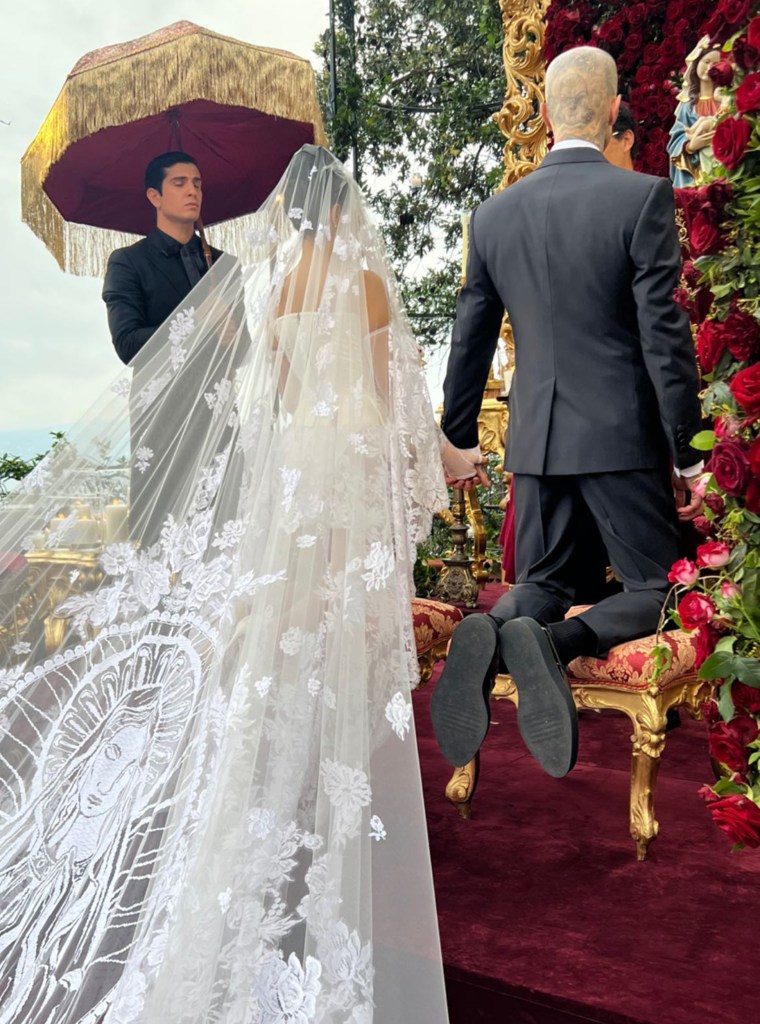 The couple during their Italian wedding ceremony.