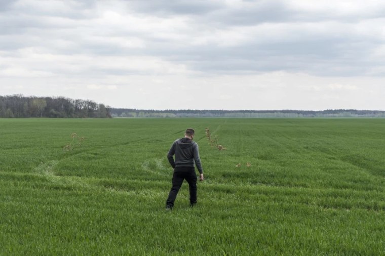 Ivan, a farm manager at AgroRegion, in a field of winter wheat near Velyka Starytsia, Ukraine.
