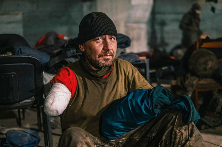 A badly wounded soldier is pictured inside the Azovstal steel plant in Mariupol.