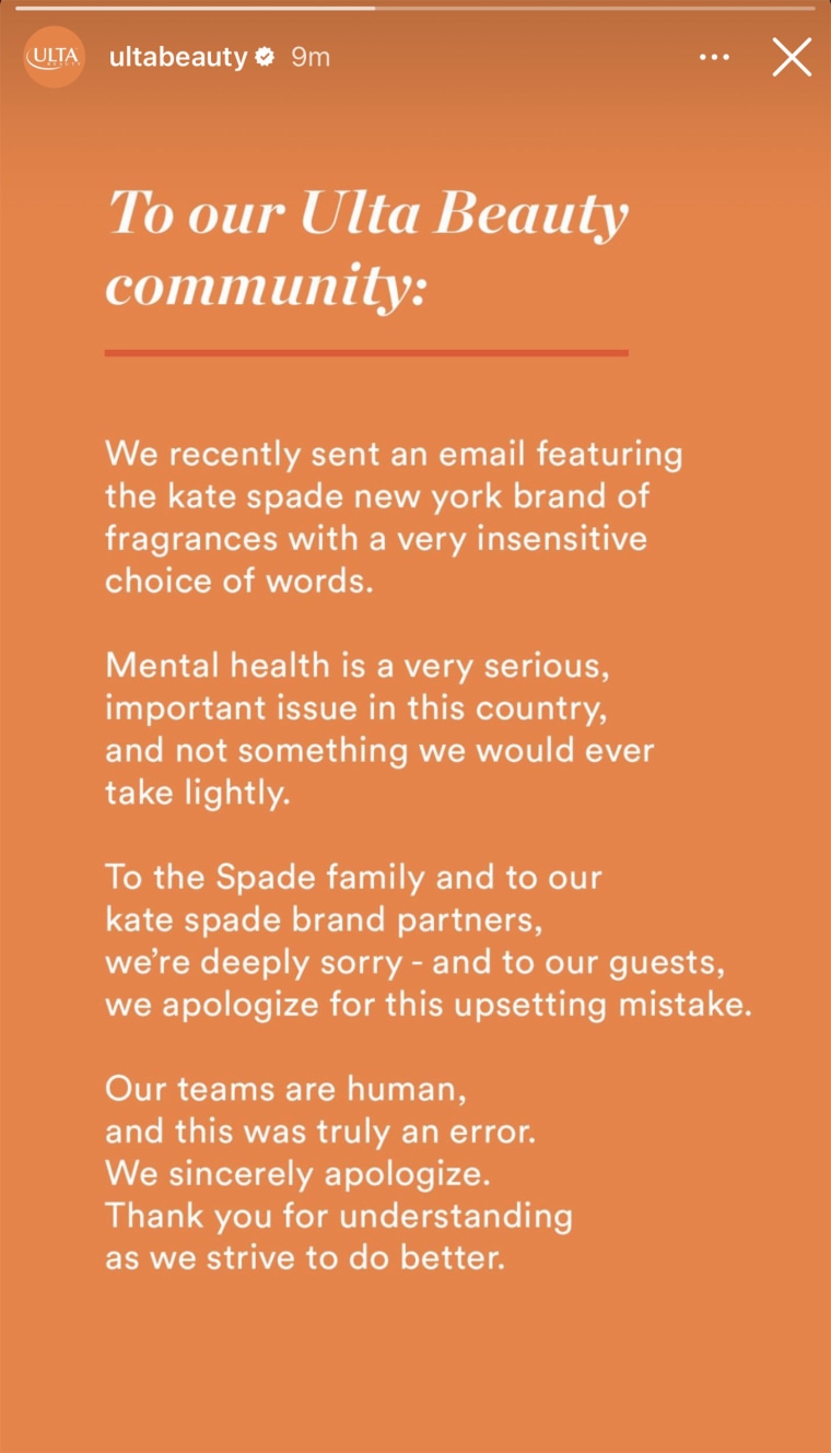The brand shared an edited version of the emailed apology to their Instagram stories on Monday.