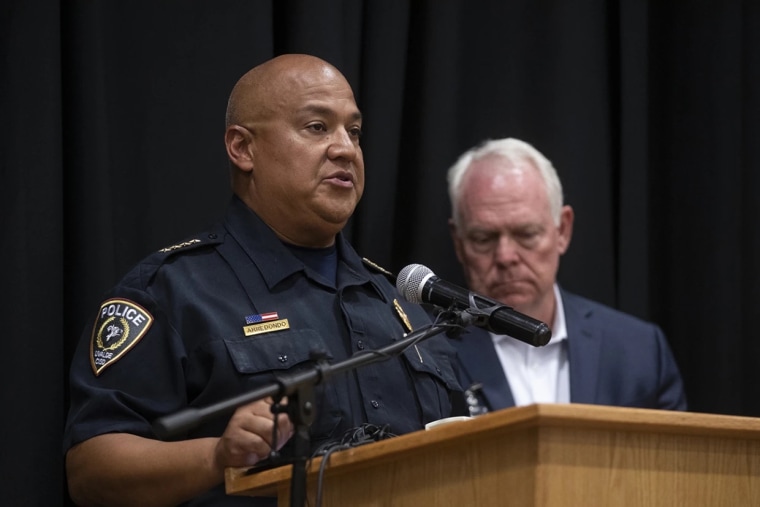 Uvalde Police Chief Peter Arredondo at a news conference following the shooting at Robb Elementary School on Tuesday.