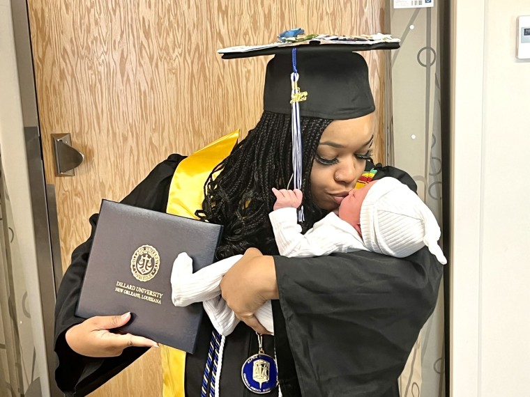 Jada Sayles gave birth and graduated college on the same day. 