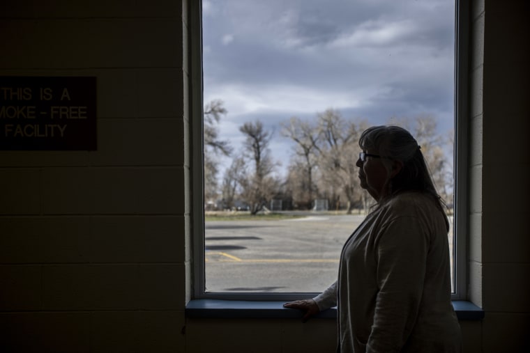 Gloria Runs Close To Lodge-Goggles at the Wyoming Indian Middle School on the Wind River Reservation in Ethete, Wy., on April 26, 2022.