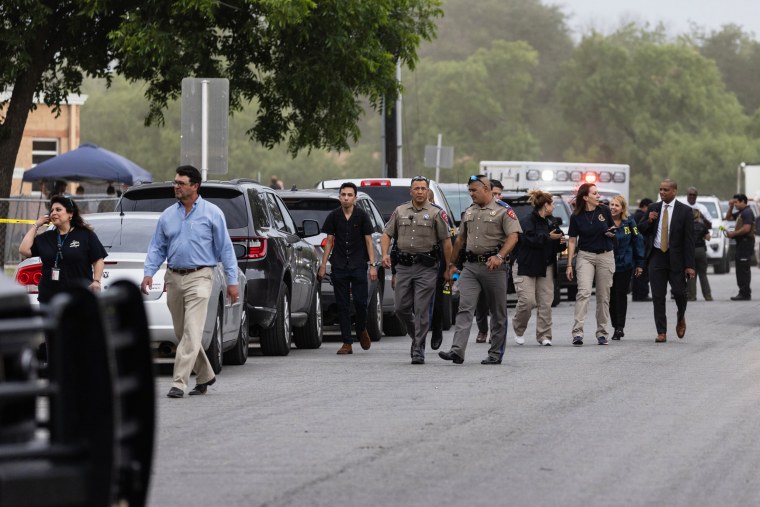 Law enforcement near Robb Elementary School in Uvalde on May24.