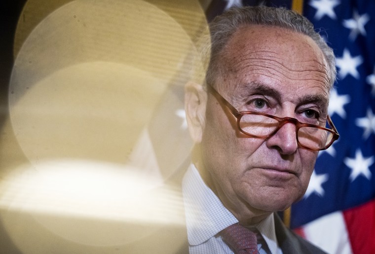 Senate Majority Leader Chuck Schumer conducts a news conference after senate luncheons in the U.S. Capitol on May 24.