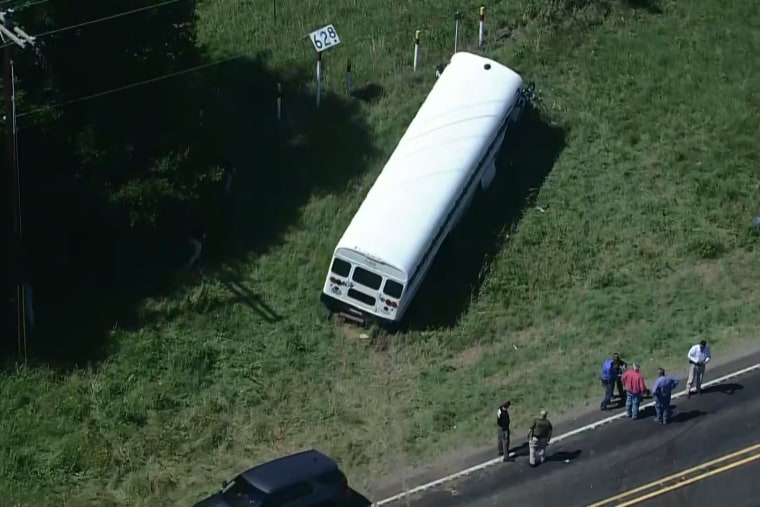 Within minutes, Lopez made his way back on the bus and started driving away before one of the officers stationed in the back of the bus shot a rear tire, causing the bus to veer off the highway, officials said.