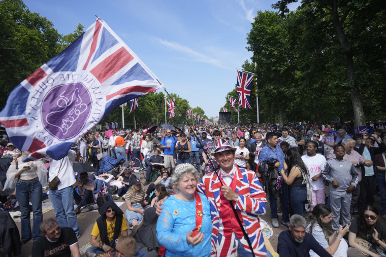 Royal fans gather on the Mall near Buckingham Palace