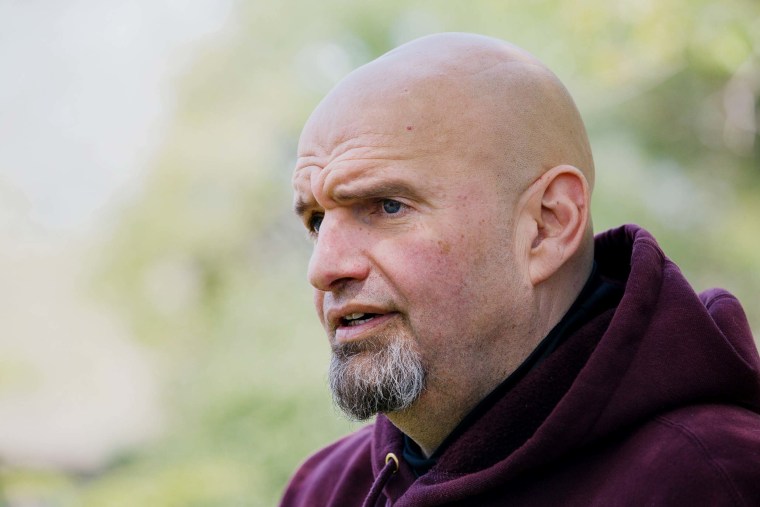 John Fetterman speaks during a campaign event in Lebanon, Penn. on April 30.