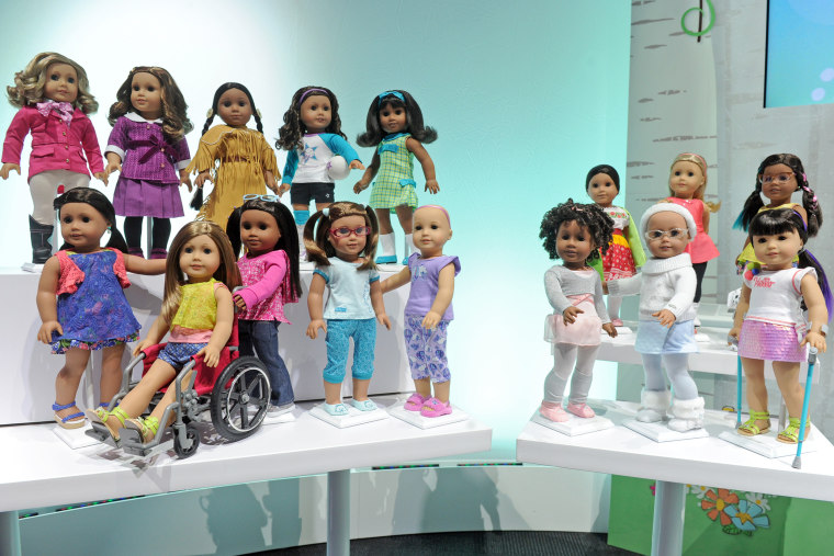 American Girl dolls are displayed at the New York Toy Fair, on Feb. 17, 2017.