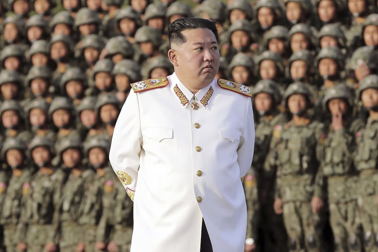 Kim Jong Un at a ceremony earlier this year marking the 90th founding anniversary of the North Korean army. 