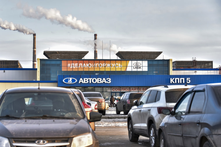 Checkpoint No. 5 of the AvtoVAZ enterprise in Tolaty, Russia on Feb. 28, 2022.