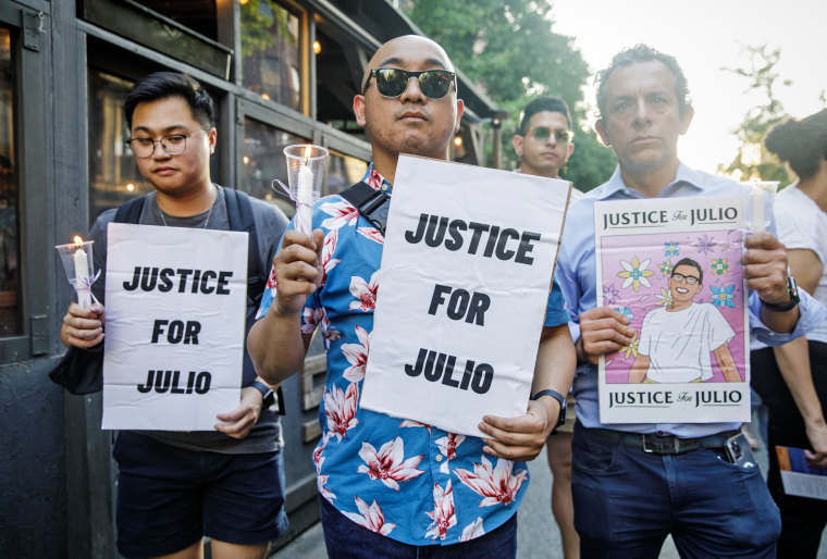 A vigil in New York commemorates Julio Ramirez on June 8, 2022.