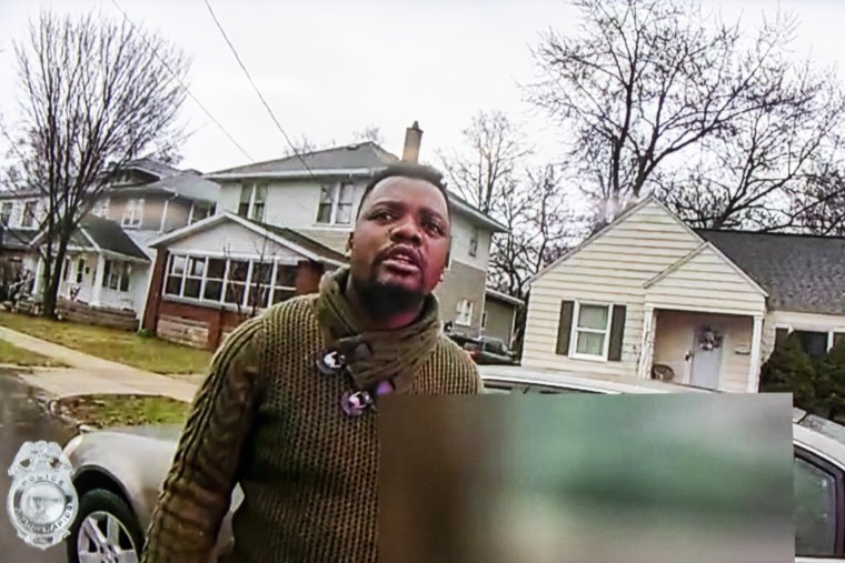 A dashcam video shows Patrick Lyoya, 26, after a Grand Rapids, Mich., police officer pulled him over April 4 over an unregistered license plate. The video was blurred by police.