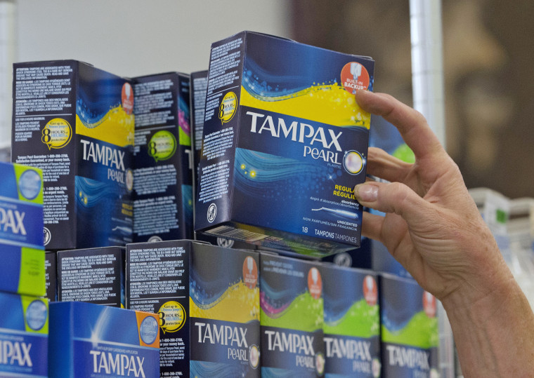 Tampons are restocked at a market in Sacramento, Calif., in 2016.