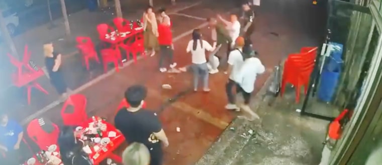 CCTV footage shows a violent attack on women at a restaurant in Tangshan, China.