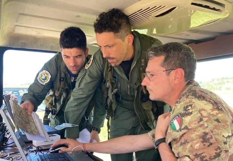 Italian Air force members take part in search and rescue operation