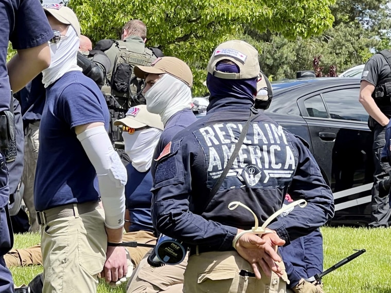 Authorities arrest members of the white supremacist group Patriot Front near an Idaho pride event on June 11 after they were found packed into the back of a U-Haul truck with riot gear.