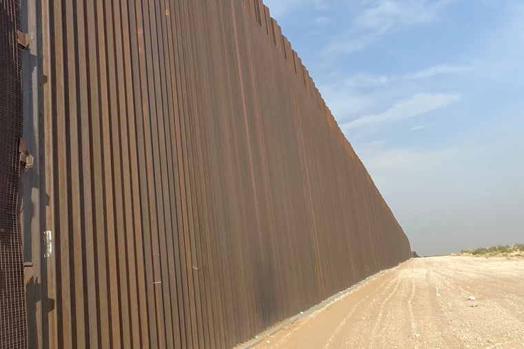 A section of 30-foot high steel border wall along the Mexican border in the El Paso sector.