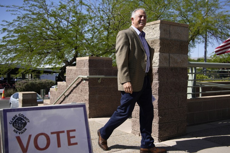 Clark County Sheriff and Republican candidate for Nevada governor Joe Lombardo arrives at a polling place in Las Vegas on Tuesday.