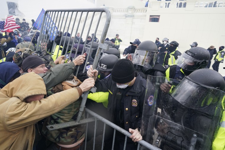 Police try to hold back protesters at the Capitol