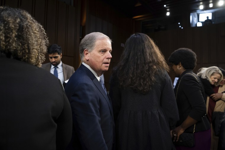 Doug Jones after the conclusion of Senate Judiciary Committee confirmation hearings for Judge Kentanji Brown Jackson to the Supreme Court, at the U.S. Capitol, on March 23, 2022.