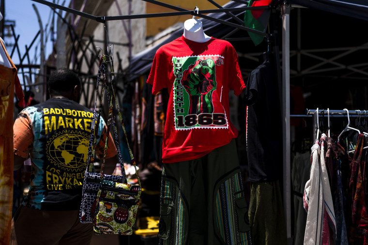 A Juneteenth T-shirt is for sale in Los Angeles on June 17, 2022.