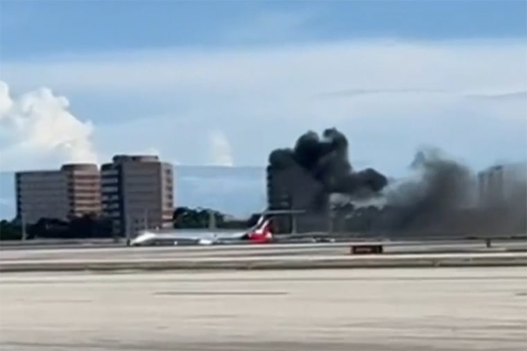 A Red Air flight from the Dominican Republic up in flames after landing at Miami’s International Airport.