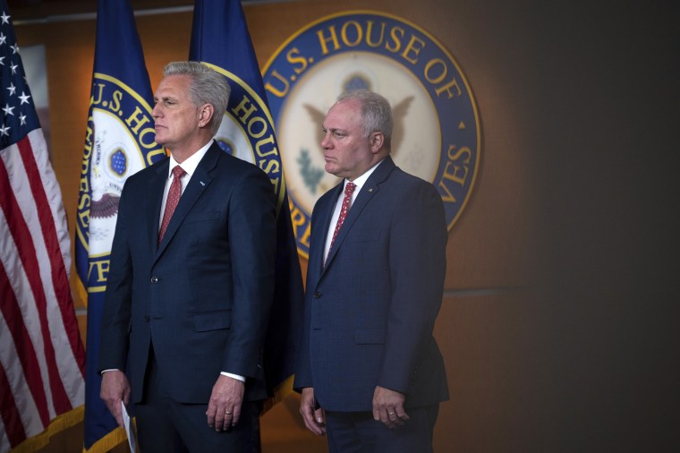 Kevin McCarthy and Steve Scalise, the top two Republicans in the House, in Washington in June 2021.