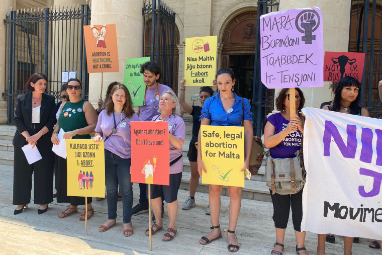 Abortion-rights activists outside a Maltese court last week.