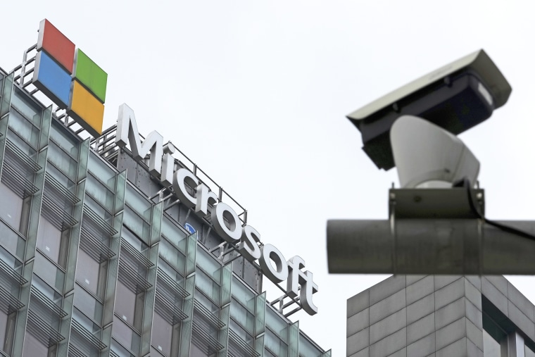 A security camera near the Microsoft office building in Beijing on July 20. 