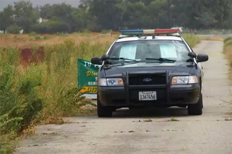 A police vehicle near the scene of a lightning strike death that killed a woman and her two dogs in Pico Rivera, California, on Wednesday morning.
