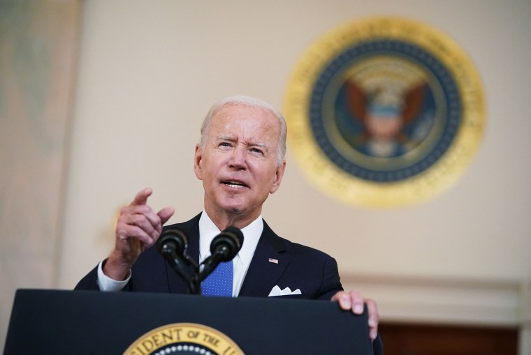 President Joe Biden addresses the nation in the Cross Hall of the White House in Washington, D.C. on Friday following the Supreme Court's decision to overturn Roe vs. Wade