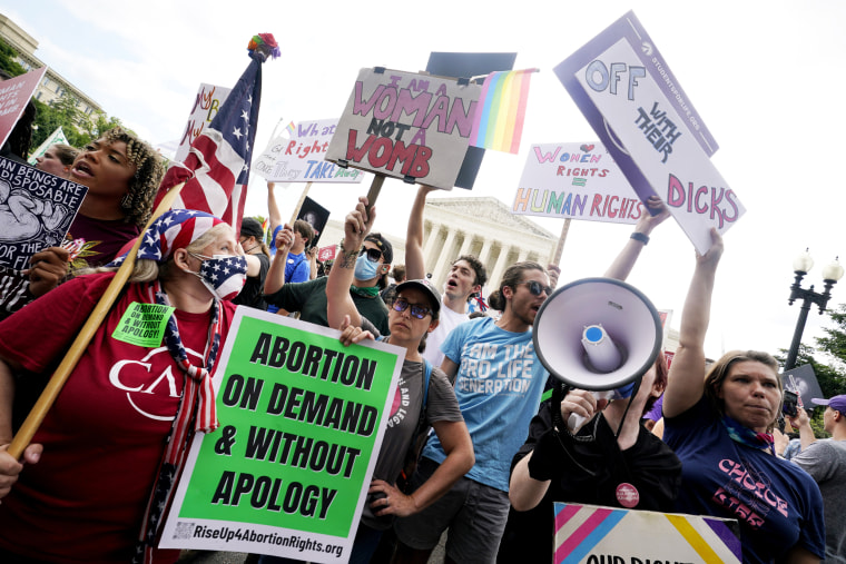 People protest about abortion outside the Supreme Court