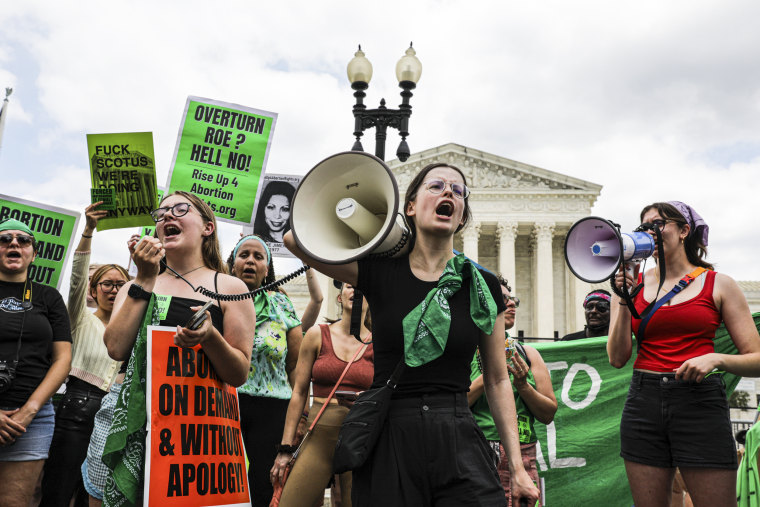 Image: Abortion rights demonstrators outside the Supreme Court in Washington, D.C., on Friday, June 24, 2022.