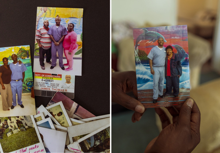 Photos taken with visitors including his mother, right, while Thomas Raynard James was incarcerated.