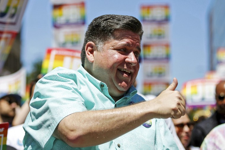 Illinois Gov. J.B. Pritzker attends the 51st Chicago Pride Parade on June 26, 2022.