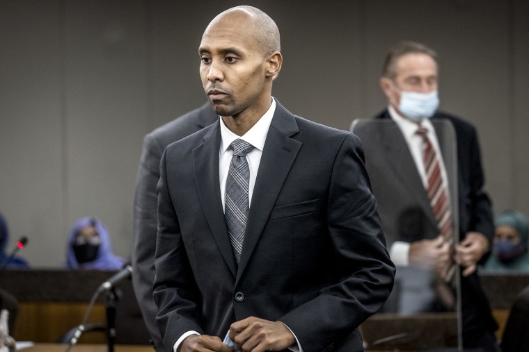 Former officer Mohamed Noor makes his way to the podium to address Judge Kathryn Quaintance at the Hennepin County Government Center, Thursday, Oct. 21, 2021 in Minneapolis.