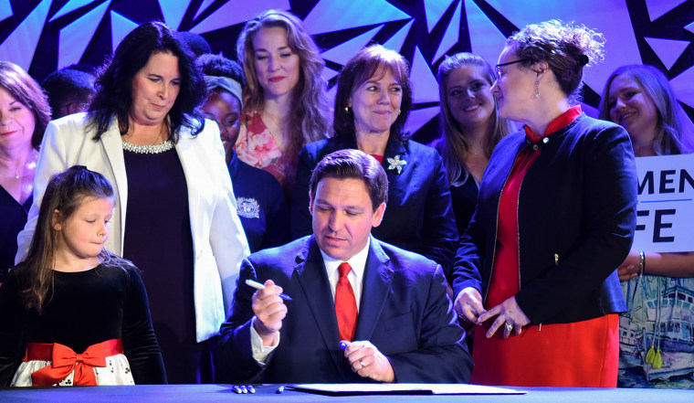 Governor Ron DeSantis signs Florida's 15-week abortion ban into law at Nacion de Fe church in Kissimmee, on April 14, 2022.