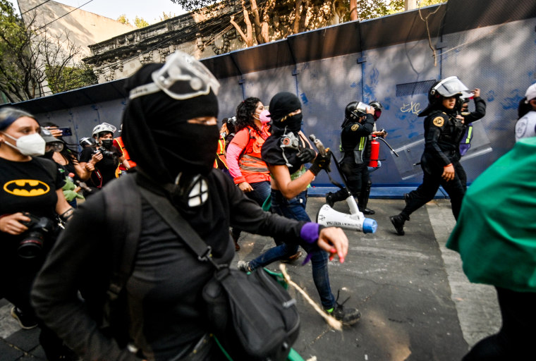 Women activists demonstrate against the femicide of Bianca Alejandrina, a 20-year-old girl known as Alexis on November 11, 2020 in Mexico City.